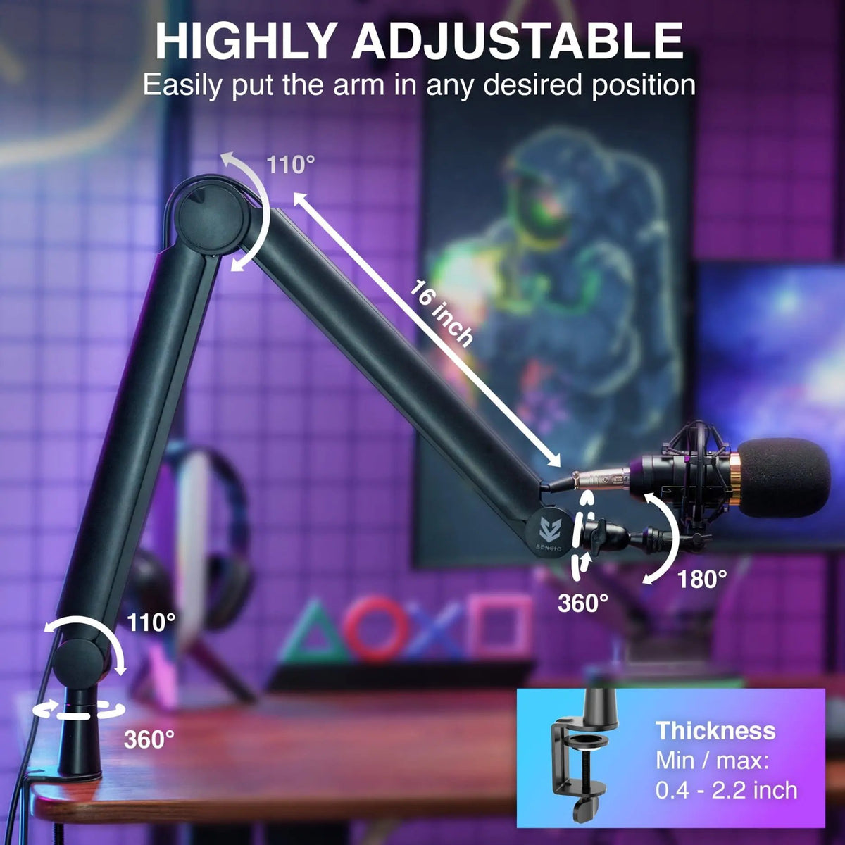 Highly adjustable Sensic SA-30 microphone arm