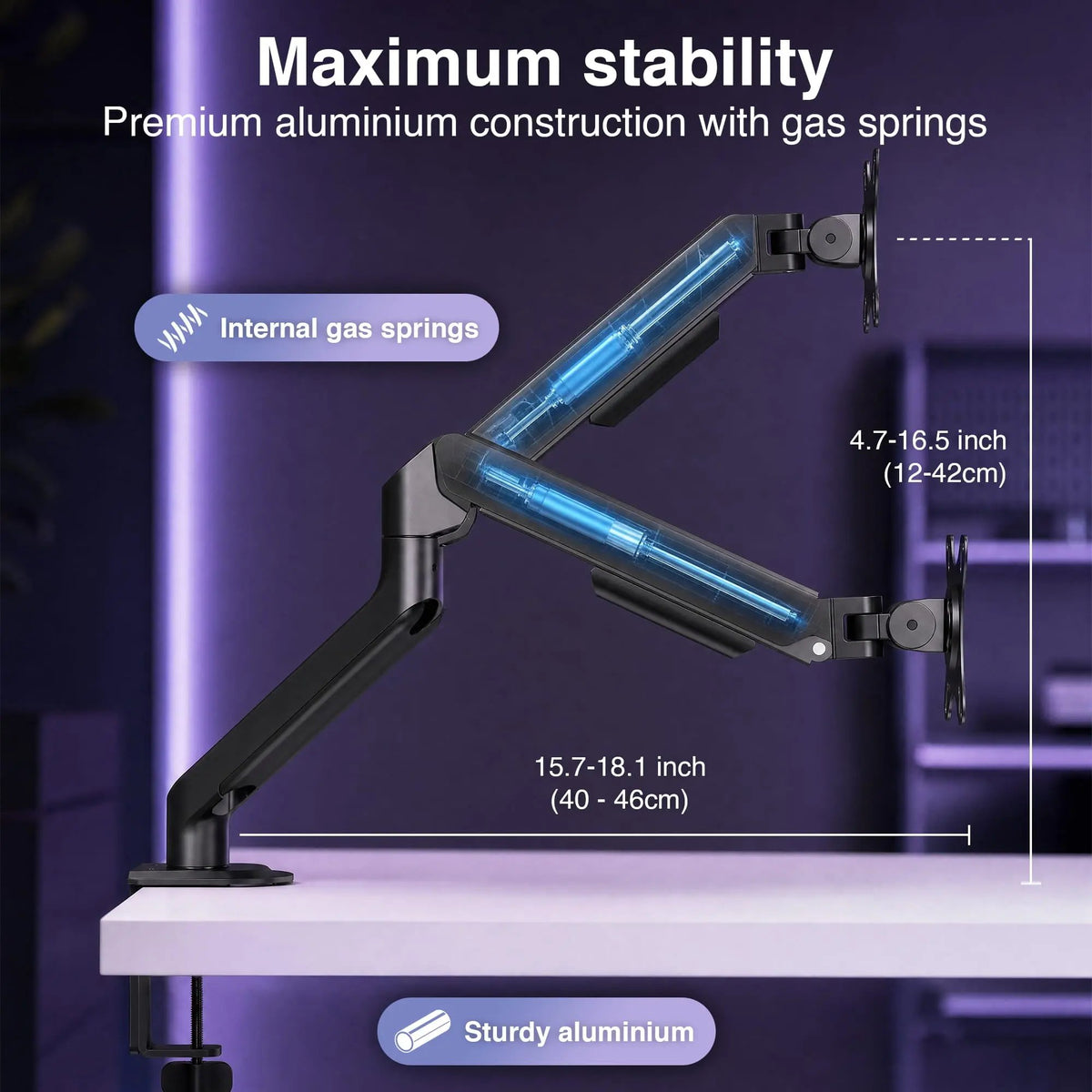 Sensic MA-20 dual monitor arm adjustability